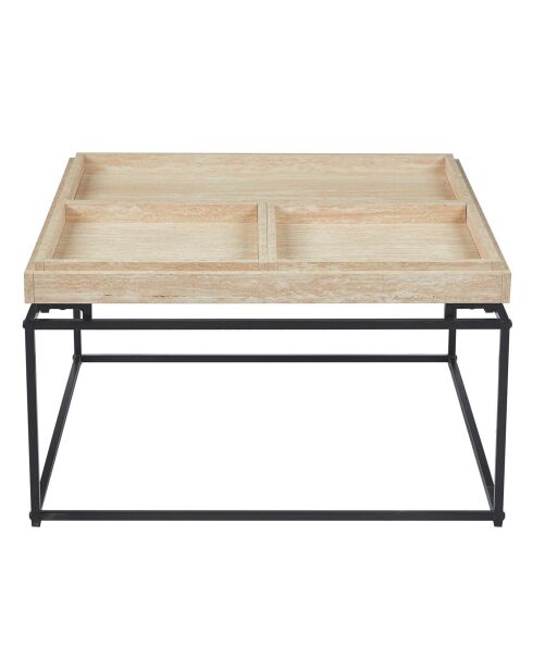 Mesita cuadrada con tapa compartimentada reversible Duplix Beige efecto travertino - 80x80x45 cm