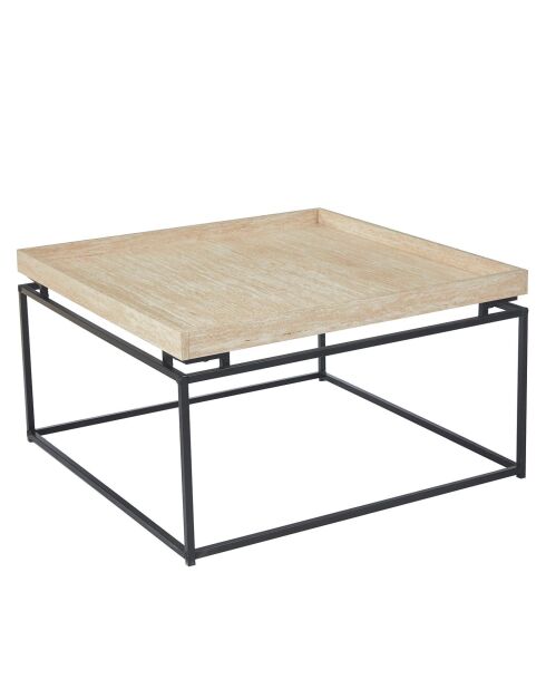 Mesita cuadrada con tapa compartimentada reversible Duplix Beige efecto travertino - 80x80x45 cm