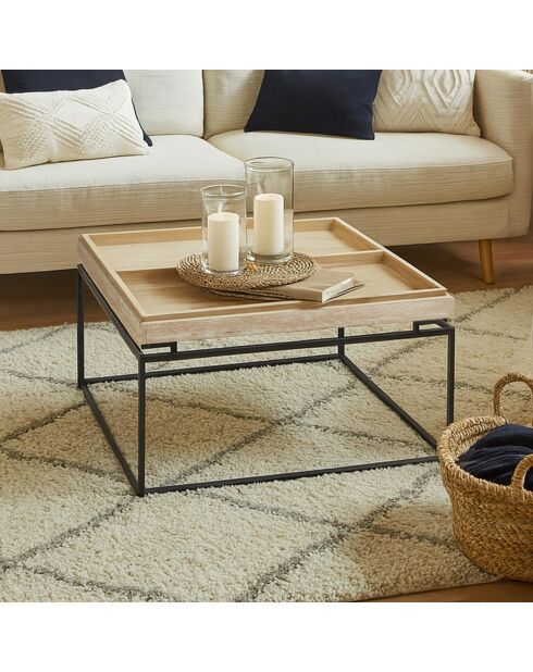 Mesita cuadrada con tapa compartimentada reversible Duplix Beige efecto travertino - 80x80x45 cm