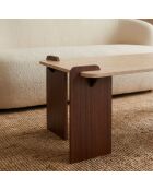 Cezanne Art Deco Design-Couchtisch mit beigem Travertin-Effekt und dunklem Holz - 120x60x45 cm