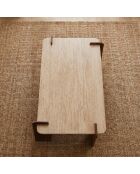 Cezanne Art Deco Design-Couchtisch mit beigem Travertin-Effekt und dunklem Holz - 120x60x45 cm