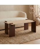 Cezanne Art Deco Design-Couchtisch mit beigem Travertin-Effekt und dunklem Holz - 120x60x45 cm