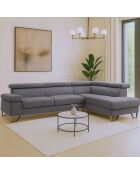 Donkergrijze hoekbank Quentin met opklapbare fluwelen hoofdsteunen - 260x180x72 cm