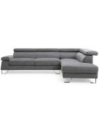 Donkergrijze hoekbank Quentin met opklapbare fluwelen hoofdsteunen - 260x180x72 cm