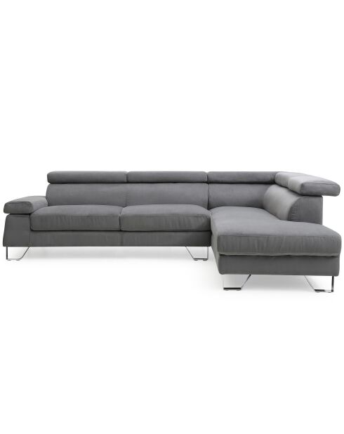 Donkergrijze hoekbank Quentin met opklapbare fluwelen hoofdsteunen - 260x180x72 cm