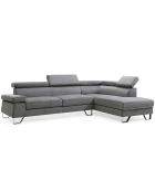 Donkergrijze hoekbank Quentin met opklapbare fluwelen hoofdsteunen - 260x180x72 cm