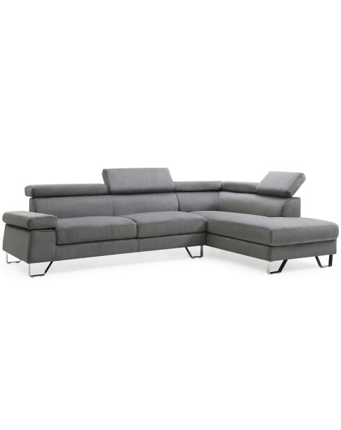 Donkergrijze hoekbank Quentin met opklapbare fluwelen hoofdsteunen - 260x180x72 cm