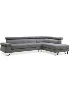 Donkergrijze hoekbank Quentin met opklapbare fluwelen hoofdsteunen - 260x180x72 cm