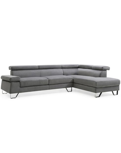 Donkergrijze hoekbank Quentin met opklapbare fluwelen hoofdsteunen - 260x180x72 cm