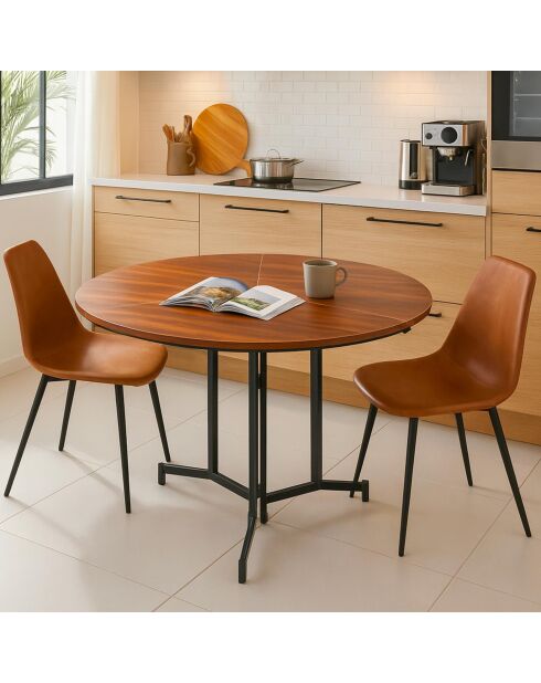 Cokelio 3-teiliger faltbarer runder Tisch aus Haselnussholz - 120x120x75 cm