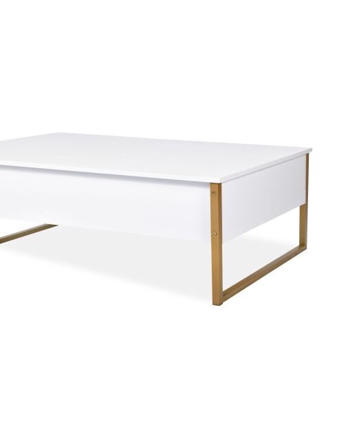Table basse moderne Valmain blanche et métal or - 90x60x40 cm