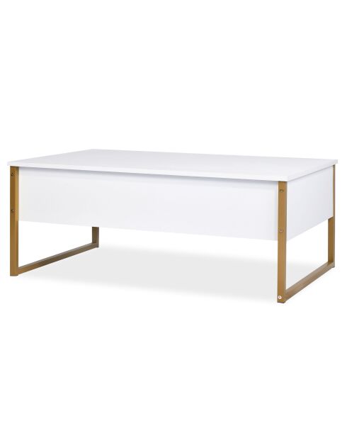 Table basse moderne Valmain blanche et métal or - 90x60x40 cm