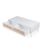Table basse 2 tiroirs avec cannage Dalgora blanche - 120x55x40 cm