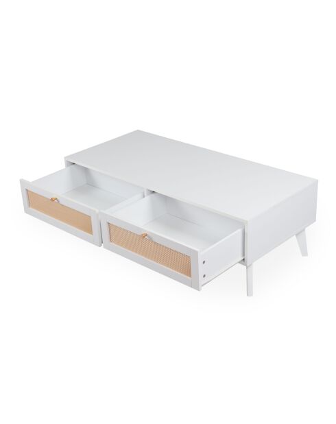 Table basse 2 tiroirs avec cannage Dalgora blanche - 120x55x40 cm