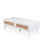 Table basse 2 tiroirs avec cannage Dalgora blanche - 120x55x40 cm