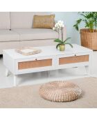 Table basse 2 tiroirs avec cannage Dalgora blanche - 120x55x40 cm