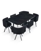 Oslo XL Tisch- und 6-Stuhl-Set mit Marmoreffekt und schwarzem Samt — 150 x 90 x 75 cm