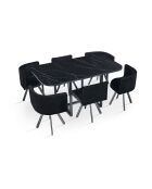 Oslo XL Tisch- und 6-Stuhl-Set mit Marmoreffekt und schwarzem Samt — 150 x 90 x 75 cm