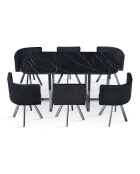 Oslo XL Tisch- und 6-Stuhl-Set mit Marmoreffekt und schwarzem Samt — 150 x 90 x 75 cm