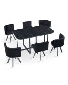 Oslo XL Tisch- und 6-Stuhl-Set mit Marmoreffekt und schwarzem Samt — 150 x 90 x 75 cm