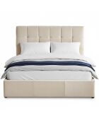 Luftani tweepersoonsbed met beige fluwelen hefbodem - 140x190cm