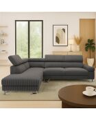 Linkes Ecksofa mit ausziehbaren Kopfstützen aus grauem Quentin-Kord - 260x180x72 cm