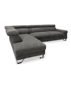Linkes Ecksofa mit ausziehbaren Kopfstützen aus grauem Quentin-Kord - 260x180x72 cm