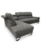 Linkes Ecksofa mit ausziehbaren Kopfstützen aus grauem Quentin-Kord - 260x180x72 cm