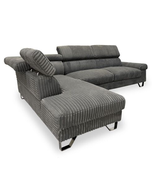 Linkes Ecksofa mit ausziehbaren Kopfstützen aus grauem Quentin-Kord - 260x180x72 cm