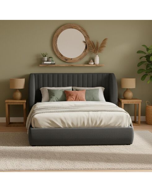 Volledig veilig bed met modulair hoofdeinde Cocoon donkergrijze stof - 256x219x110 cm