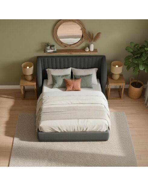 Volledig veilig bed met modulair hoofdeinde Cocoon donkergrijze stof - 256x219x110 cm