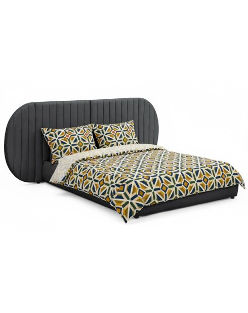 Volledig veilig bed met modulair hoofdeinde Cocoon donkergrijze stof - 256x219x110 cm