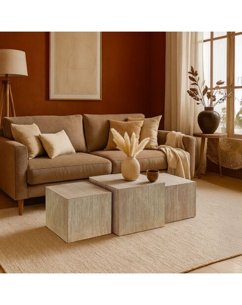 3 Beigefarbene Couchtische mit Travertineffekt von Balkor