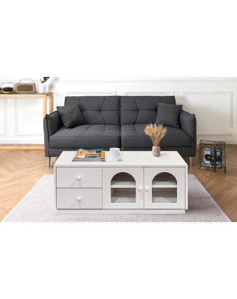 Tavolino con ante e cassetti stile natural chic Volos bianco strutturato - 100x60x39 cm