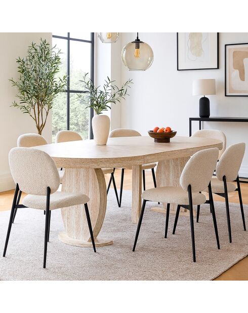 Icarios ausziehbarer ovaler Tisch mit Designbeinen in beigefarbenem Travertin-Effekt — 110x100x76 cm