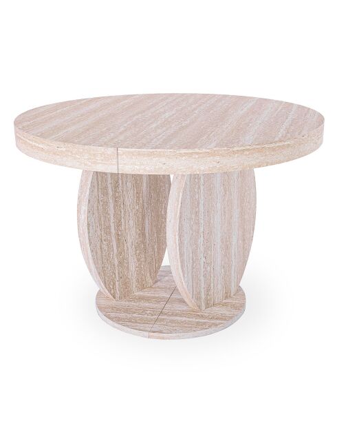 Icarios ausziehbarer ovaler Tisch mit Designbeinen in beigefarbenem Travertin-Effekt — 110x100x76 cm