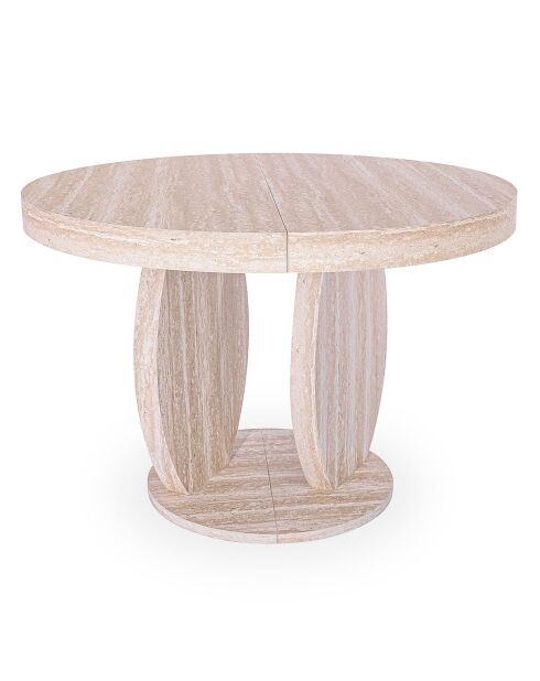 Icarios ausziehbarer ovaler Tisch mit Designbeinen in beigefarbenem Travertin-Effekt — 110x100x76 cm
