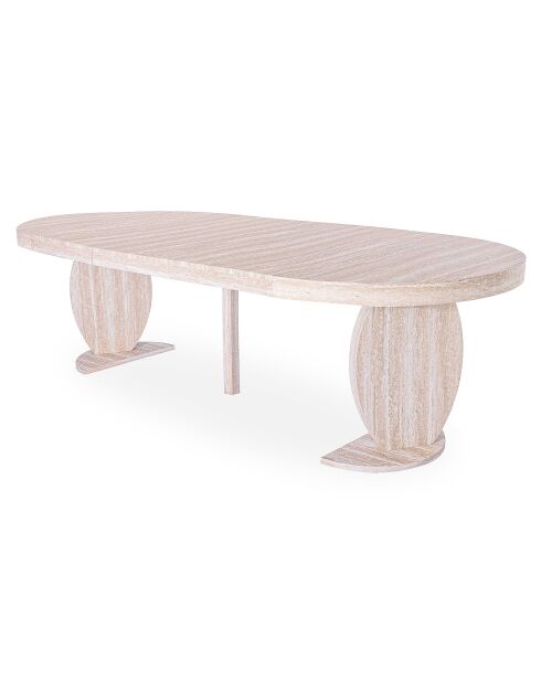 Icarios ausziehbarer ovaler Tisch mit Designbeinen in beigefarbenem Travertin-Effekt — 110x100x76 cm