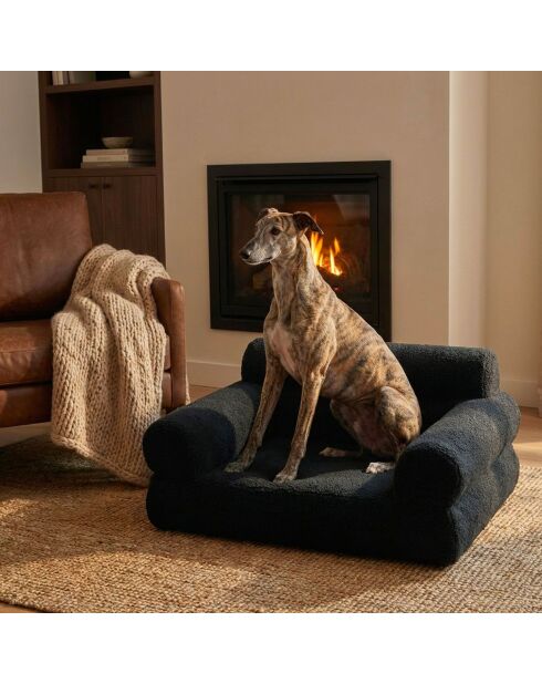 Titou bank voor honden en katten in zwarte krullende stof - 80x52x32 cm