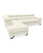Linkes Ecksofa mit hochklappbaren Kopfstützen aus beigem Quentin-Kord - 260x180x72 cm