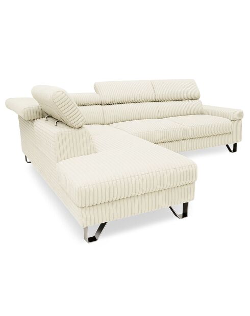 Linkes Ecksofa mit hochklappbaren Kopfstützen aus beigem Quentin-Kord - 260x180x72 cm