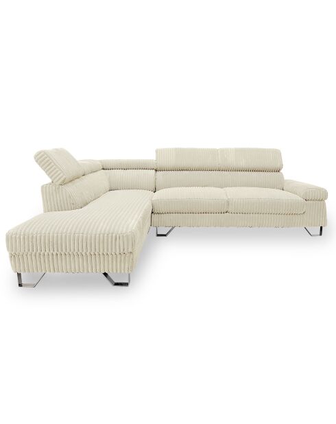 Linkes Ecksofa mit hochklappbaren Kopfstützen aus beigem Quentin-Kord - 260x180x72 cm