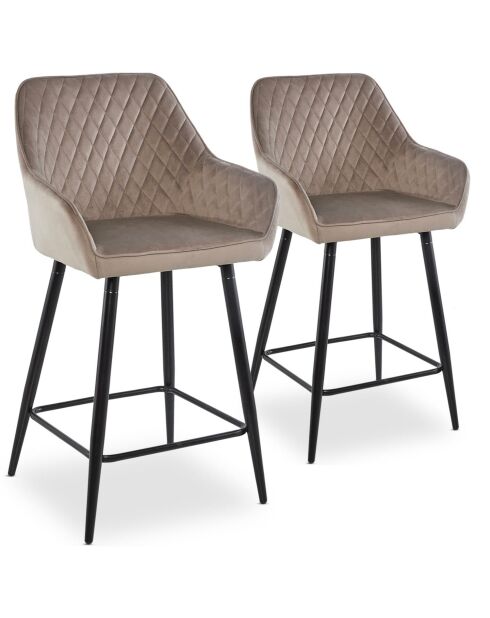 2 veronika taupe fluwelen barstoelen - 53x54x105 cm