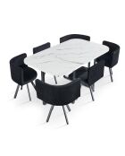 Oslo XL-Tisch- und 6-Stuhl-Set mit weißem Marmoreffekt und schwarzem Samt — 150 x 90 x 75 cm