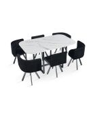 Oslo XL-Tisch- und 6-Stuhl-Set mit weißem Marmoreffekt und schwarzem Samt — 150 x 90 x 75 cm