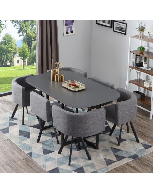 Ensemble Table & 6 chaises Oslo XL gris - 150x90x75 cm