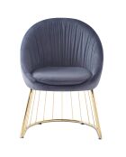 Chaise design effet drapé Pralion pied or et velours gris - 61,5x62x84 cm