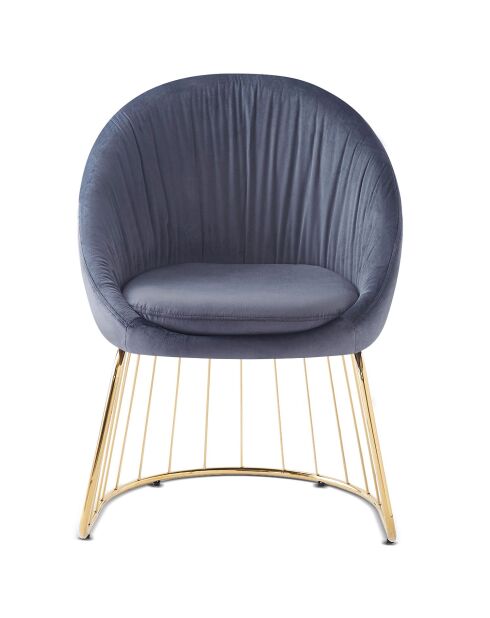 Chaise design effet drapé Pralion pied or et velours gris - 61,5x62x84 cm