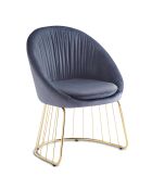 Chaise design effet drapé Pralion pied or et velours gris - 61,5x62x84 cm