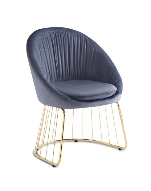 Chaise design effet drapé Pralion pied or et velours gris - 61,5x62x84 cm